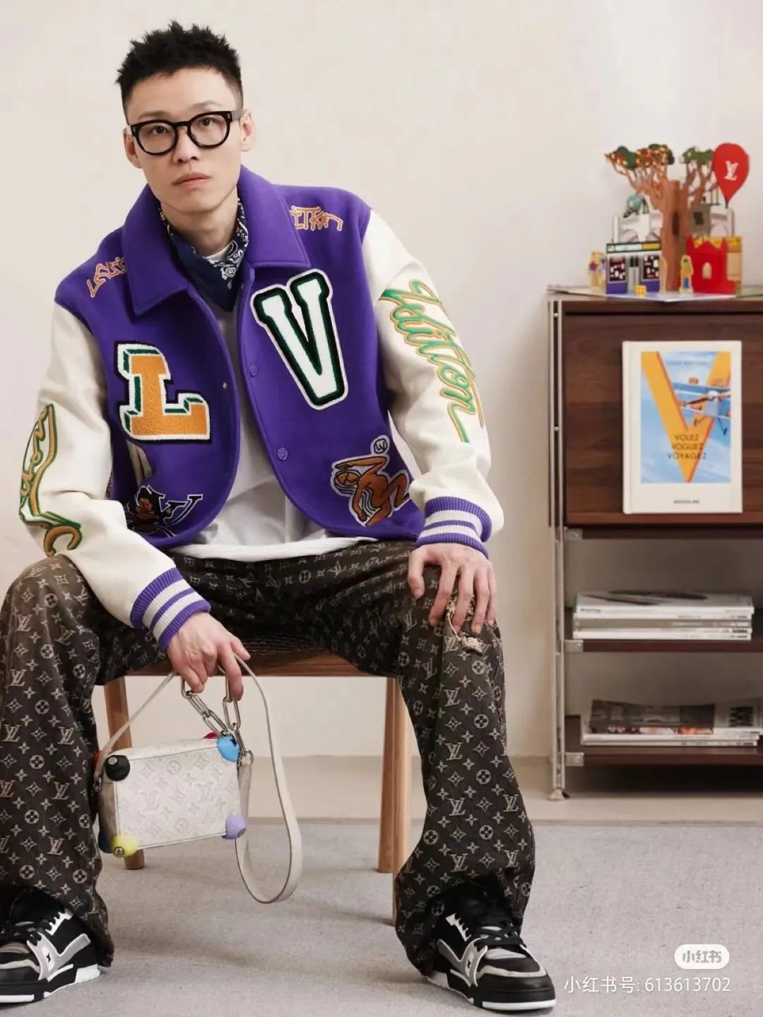 Louis Vuitton/Louis Vuitton 22Fw towel embroidered letter frog baseball jacket
